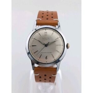 Baron Vintage 17 Jewel Men's Mechanical Wristwatch 33mm Silver Tone - Working